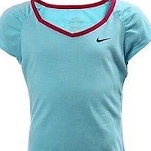 Nike Girls Dri-Fit Long Length S/S Top With Ruching Aqua Blue Size L (826157-157
